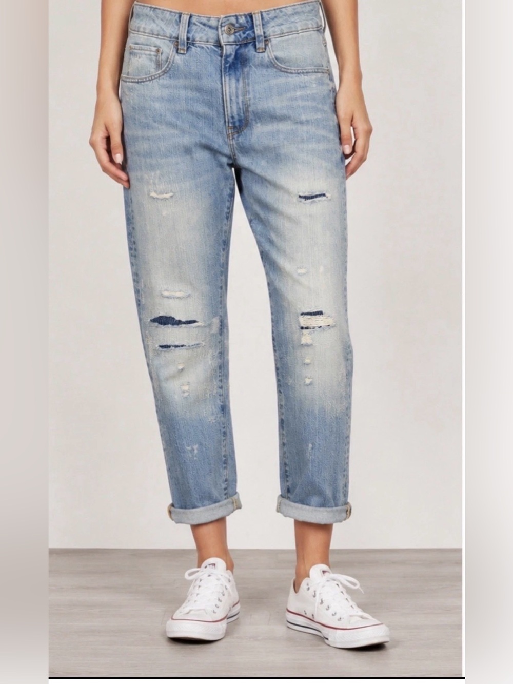 G-Star RAW 3301 Mid Boyfriend Jeans Distressed Light Wash Denim W26 L30.